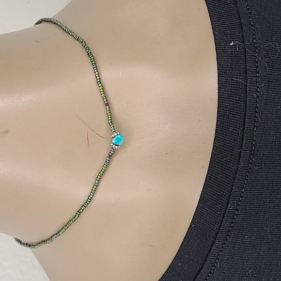 unbranded Jewelry - Choker Necklace Seed Beads Turquoise Chip Delicate Layering Piece Unique Jewelry